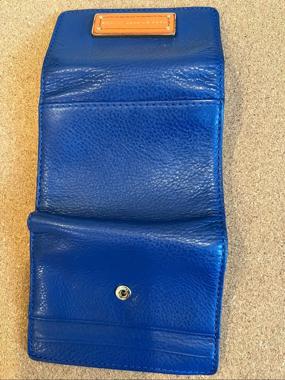 Marc by Marc Jacobs Blue Leather Compact Wallet with Orange Logo Plate